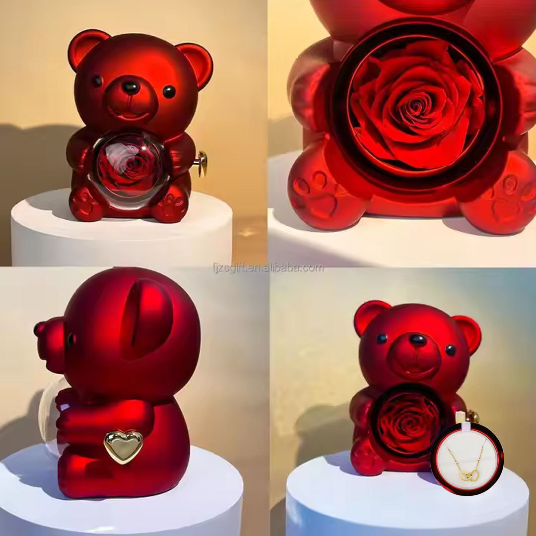 OSO CON ROSA ETERNA + CADENA CORAZONES